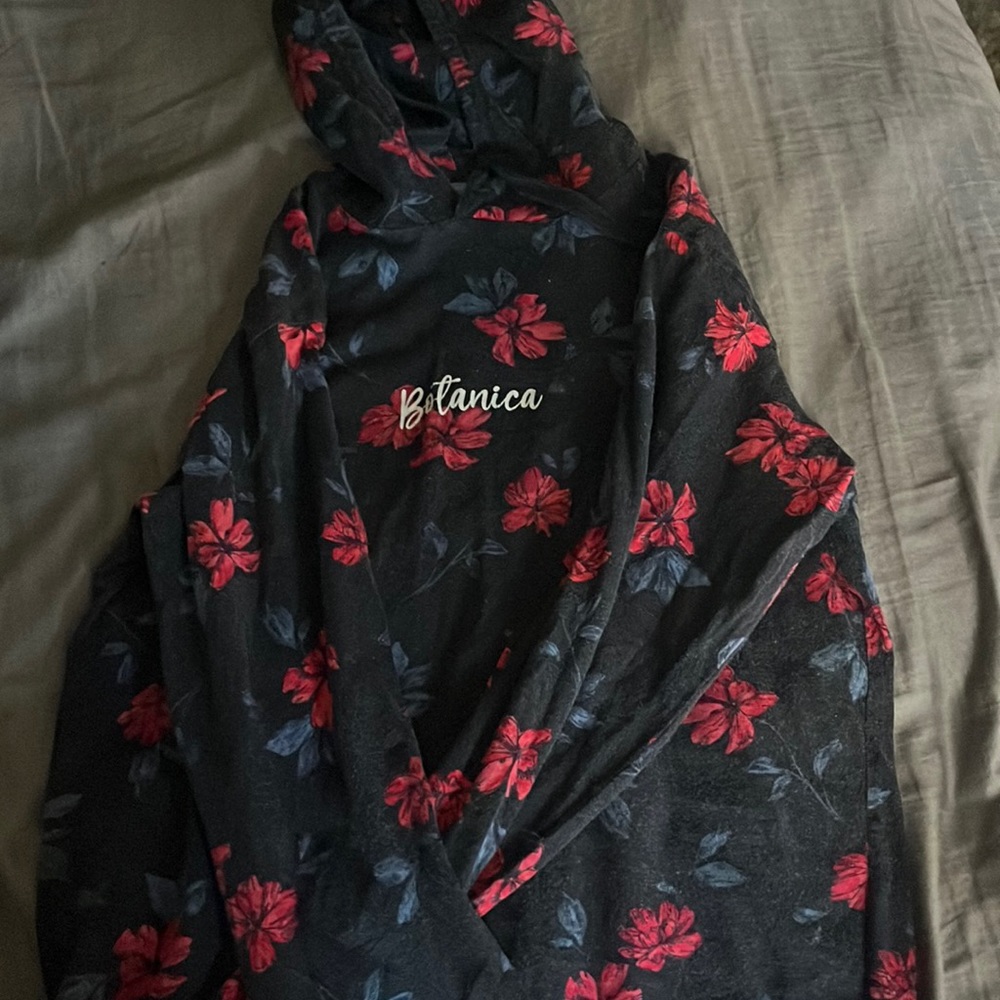 Denim and flower hoodie shirt